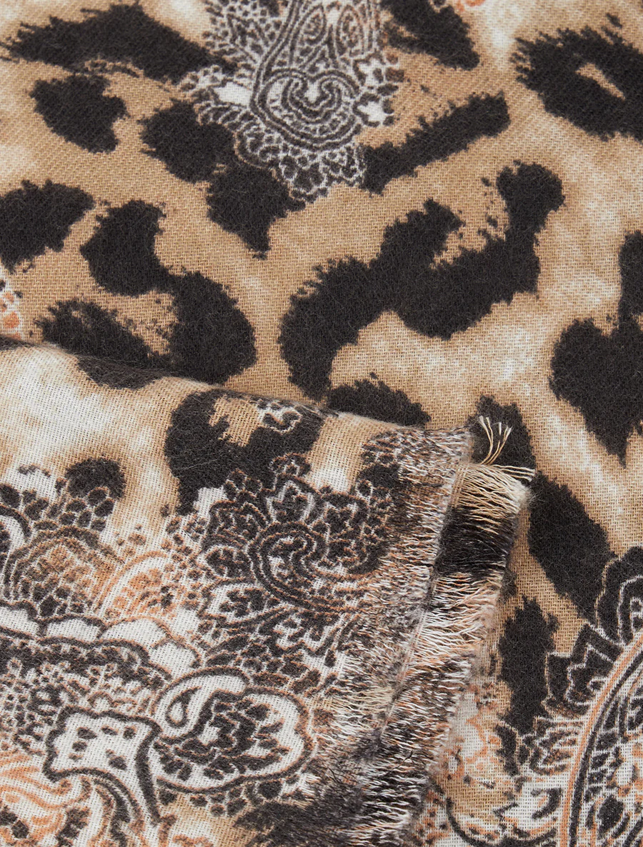 Foulard à imprimé léopard et cachemire - Beige - Image 3
