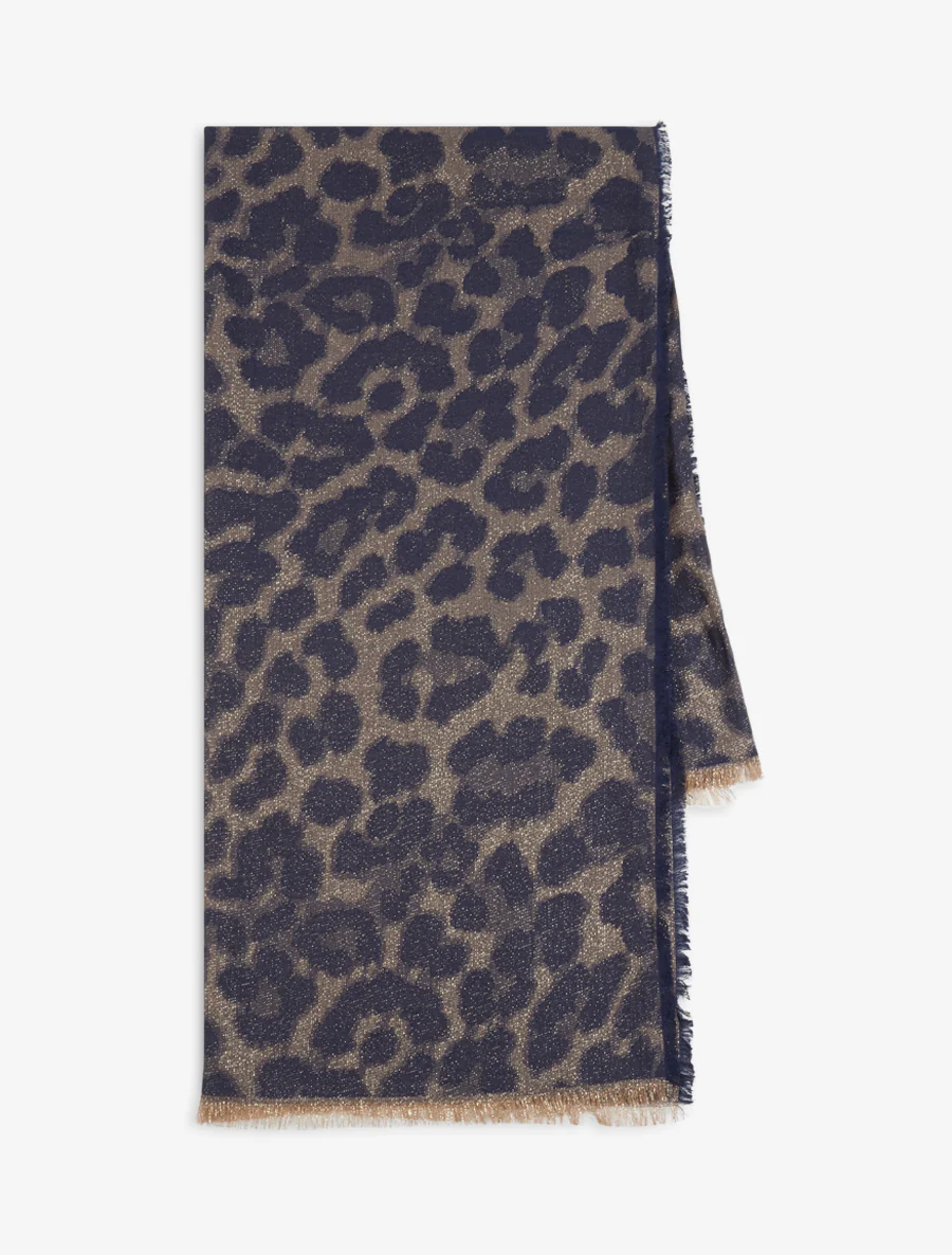 Foulard imprimé léopard irisé à bords effilochés - Marine - Image 2