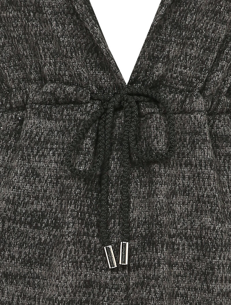Gilet à capuche à liens à nouer - Noir - Image 3