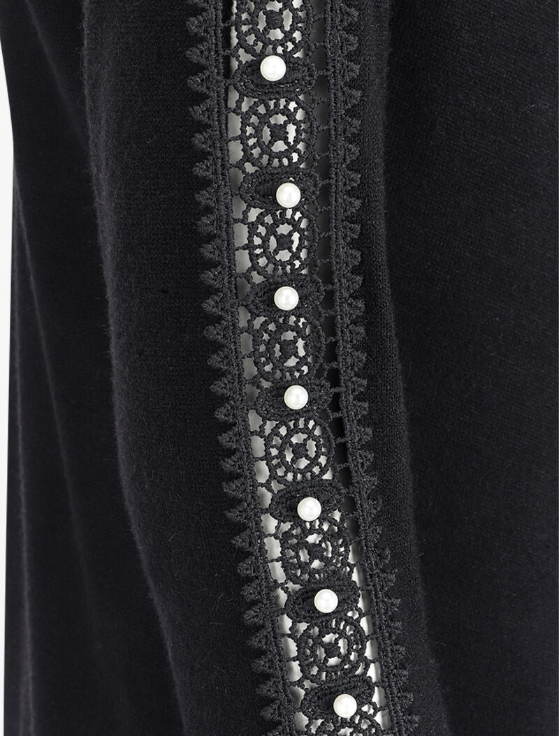 Gilet à manches en dentelle ajourée et perlées - Noir - Image 3