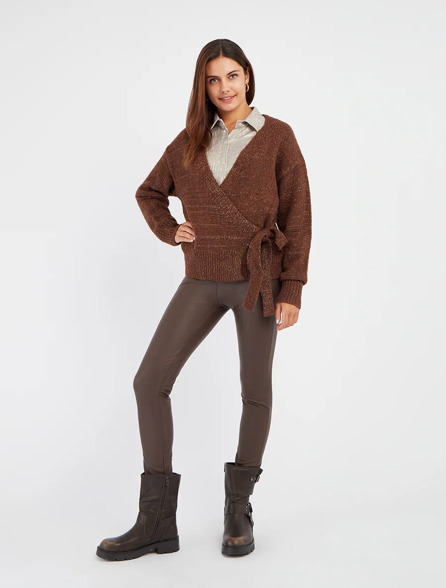 Gilet à nouer à détail irisé - Marron - Image 5
