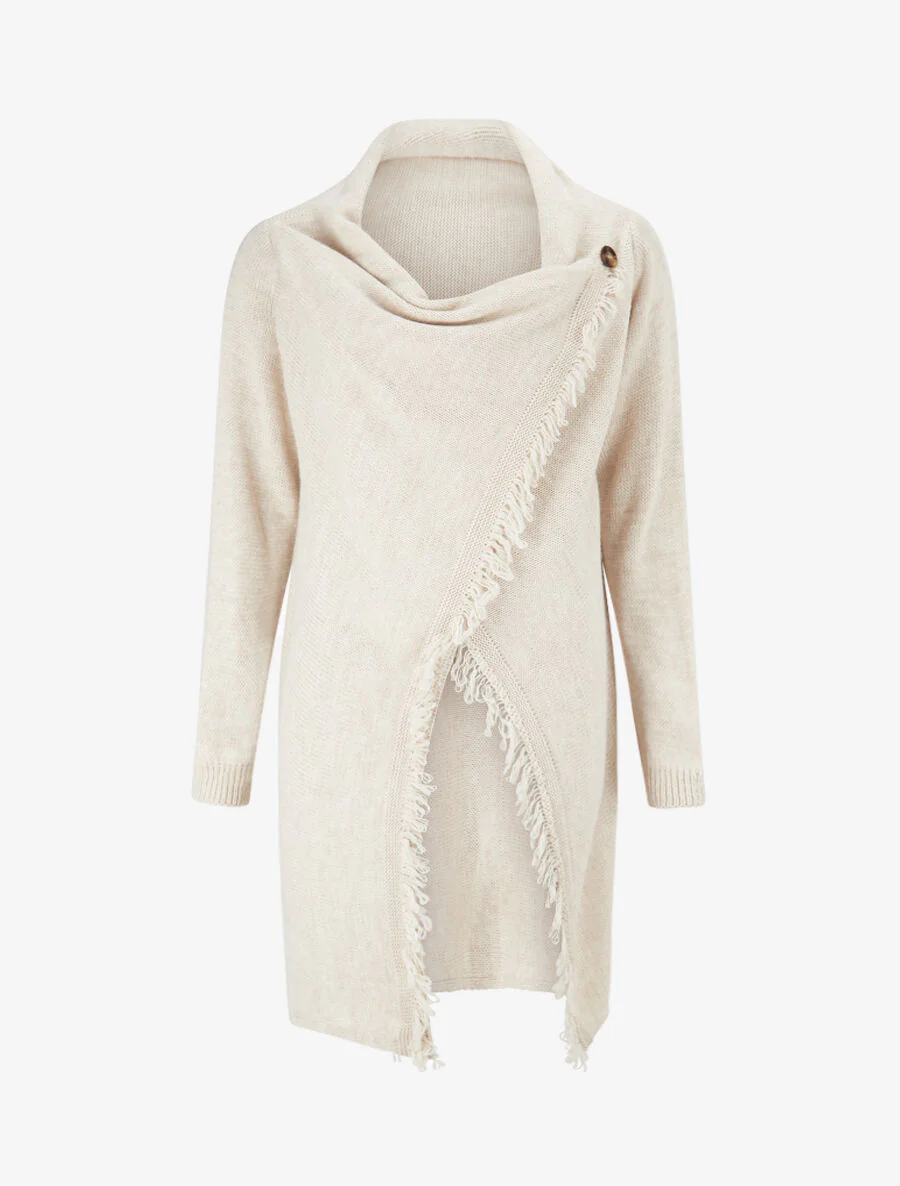 Gilet à pans asymétriques frangés - Beige