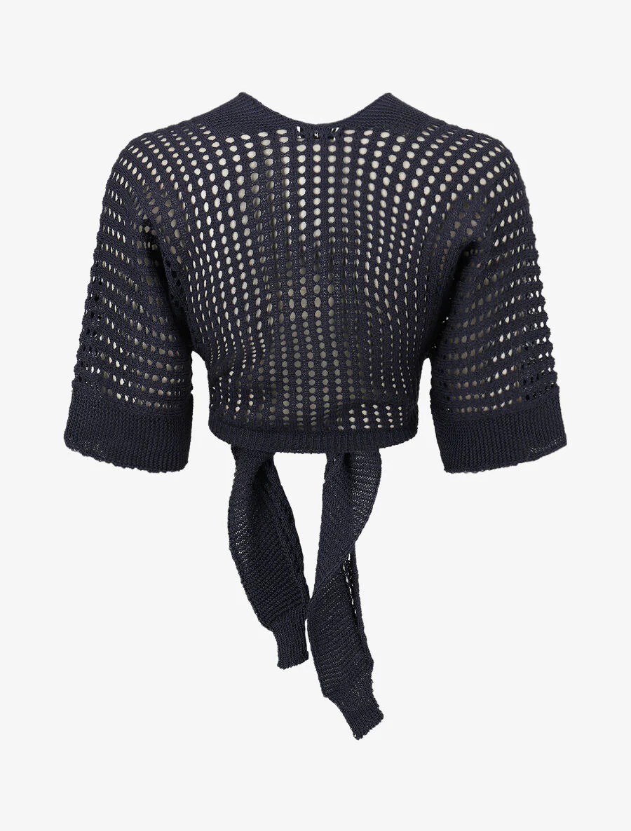 Gilet ajouré à nouer - Marine - Image 2