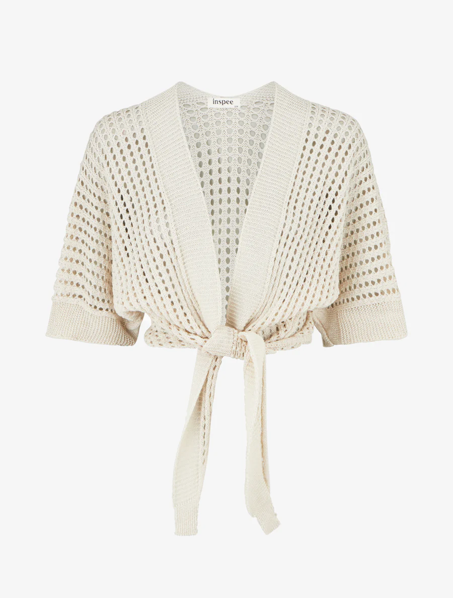 Gilet ajouré à nouer - Beige
