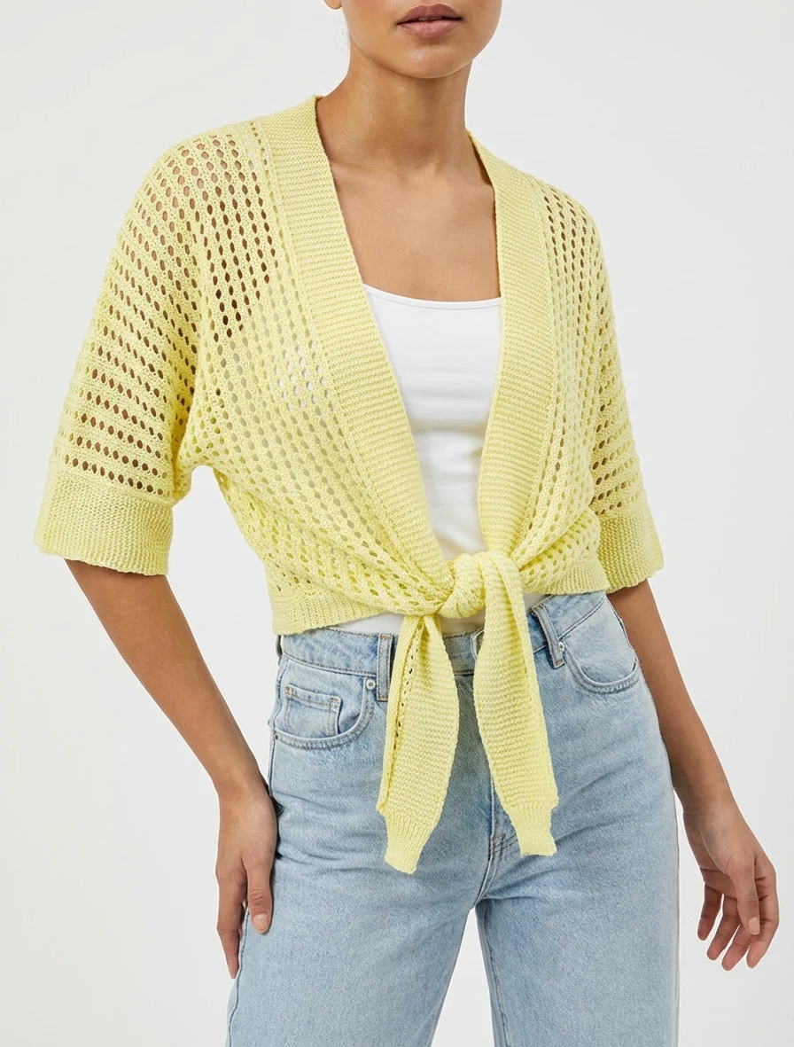 Gilet ajouré à nouer - Jaune - Image 4