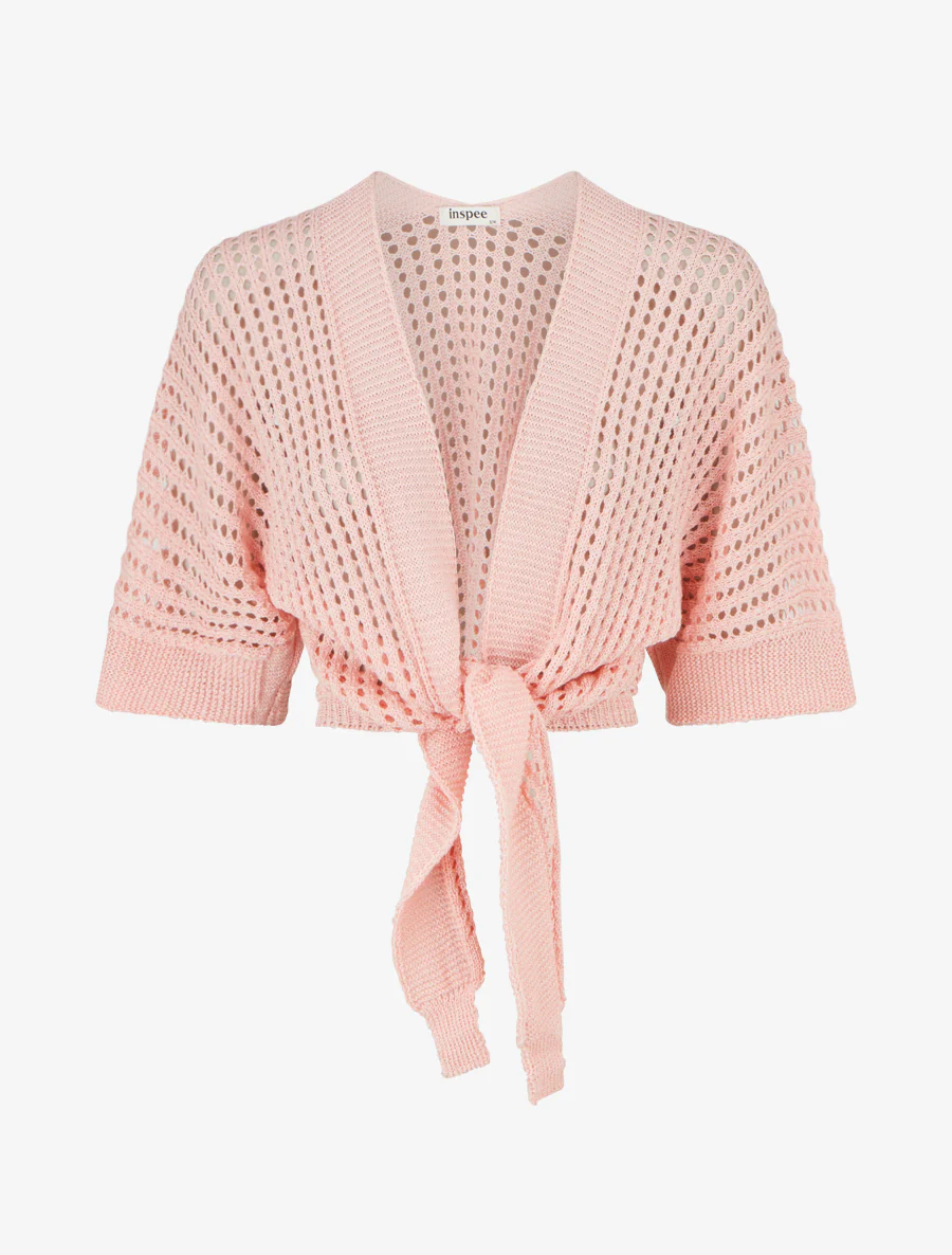 Gilet ajouré à nouer - Rose