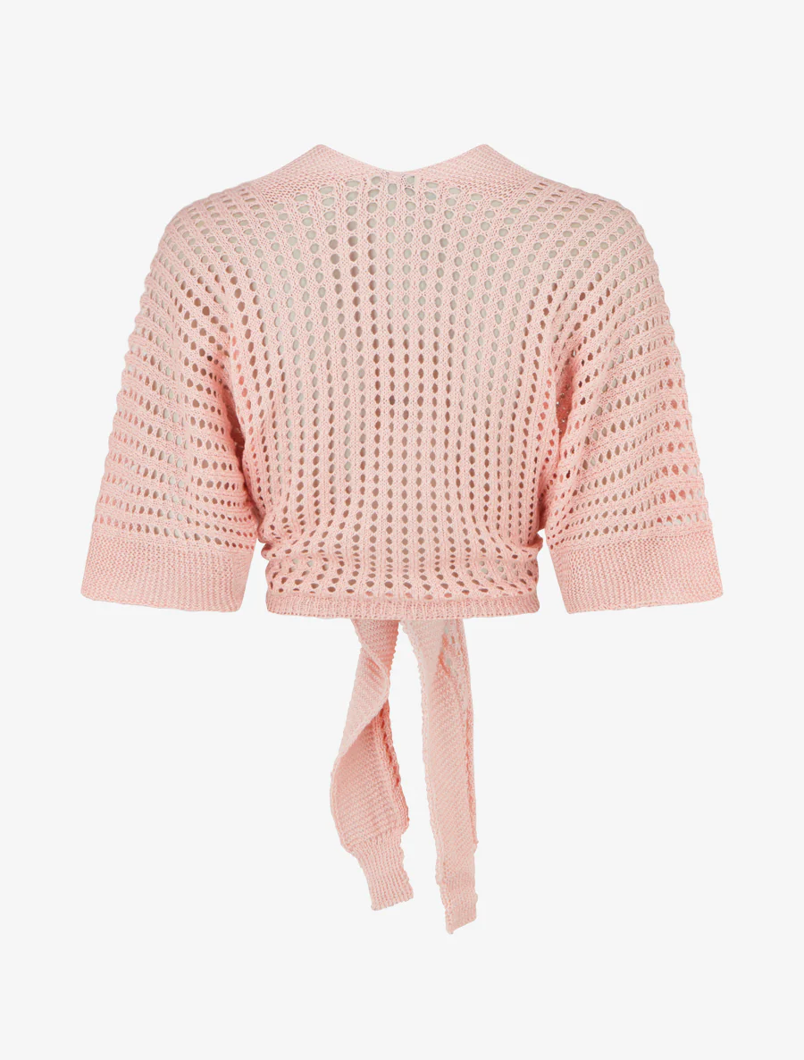 Gilet ajouré à nouer - Rose - Image 2