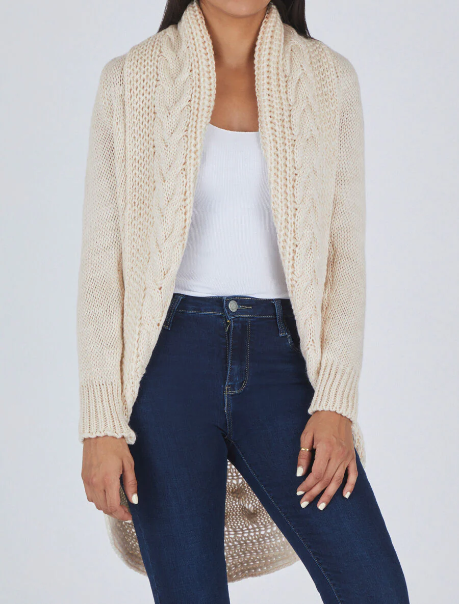 Gilet ample à col châle - Beige - Image 4
