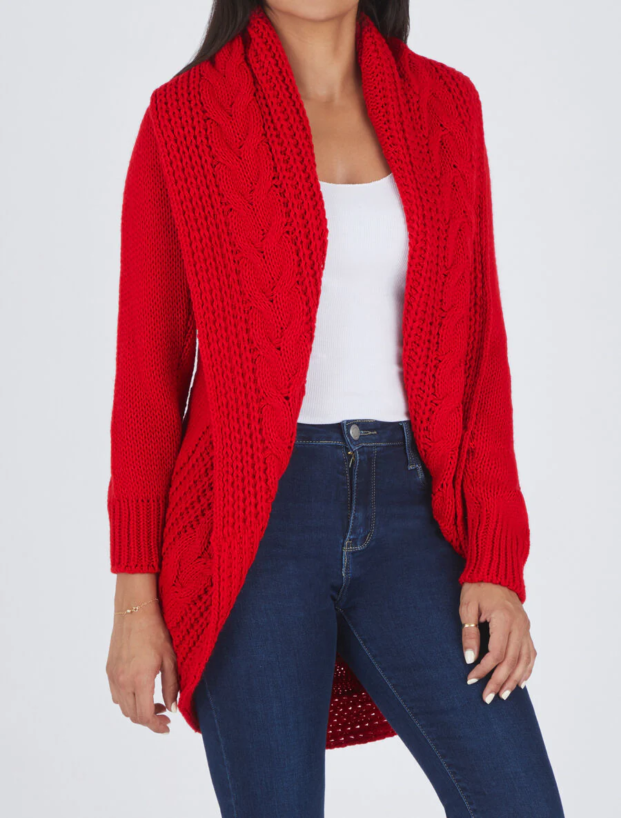 Gilet ample à col châle - Rouge - Image 4