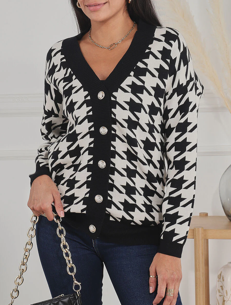 Gilet ample motif pied de coq - Noir/blanc