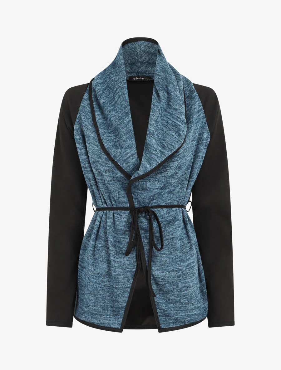 Gilet bi-matière col châle - Bleu