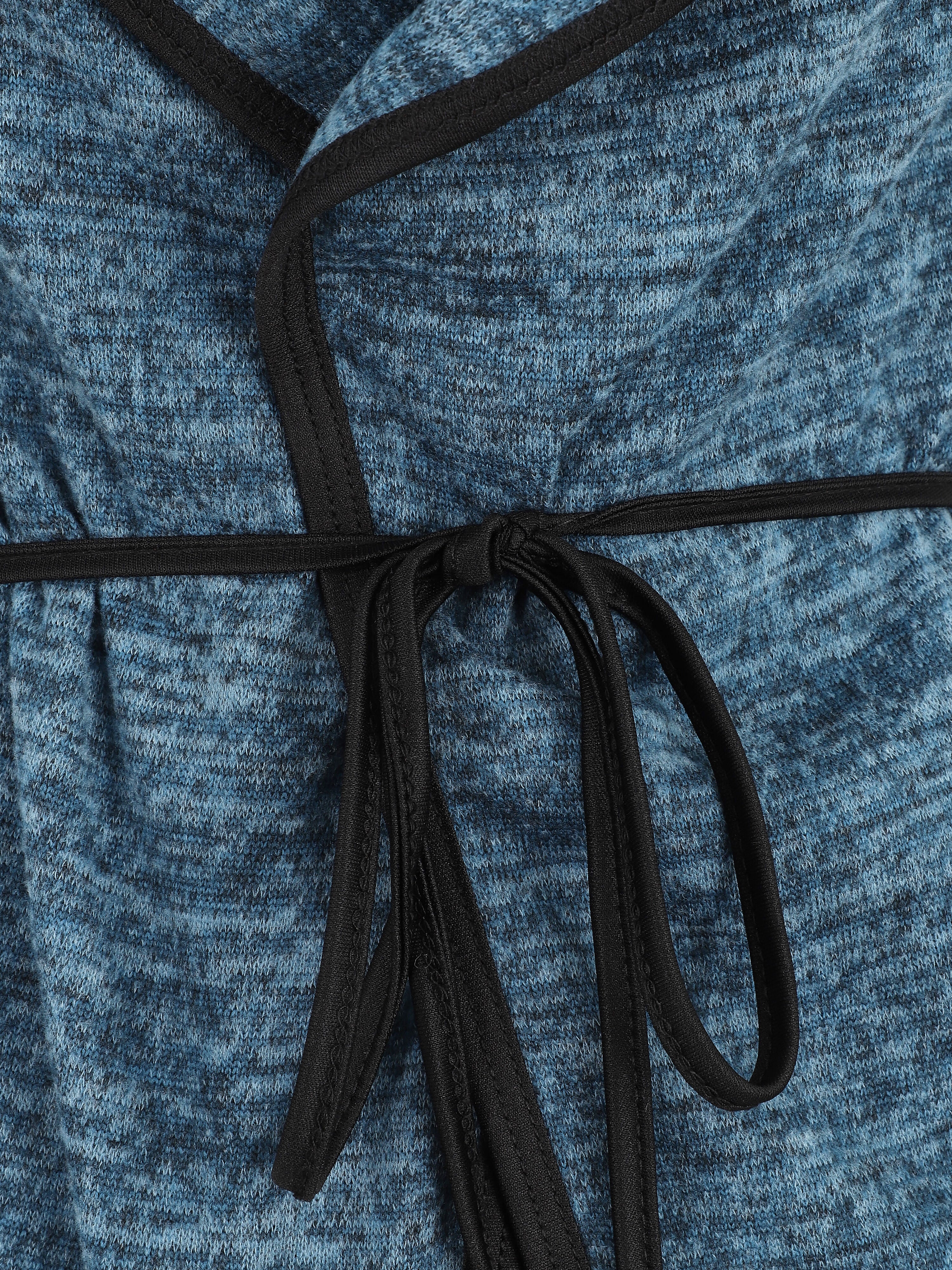 Gilet bi-matière col châle - Bleu - Image 3