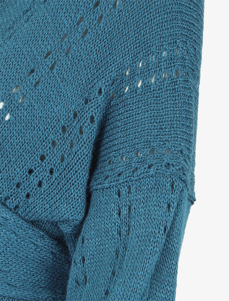 Gilet cache-coeur court en maille ajourée - Bleu - Image 3