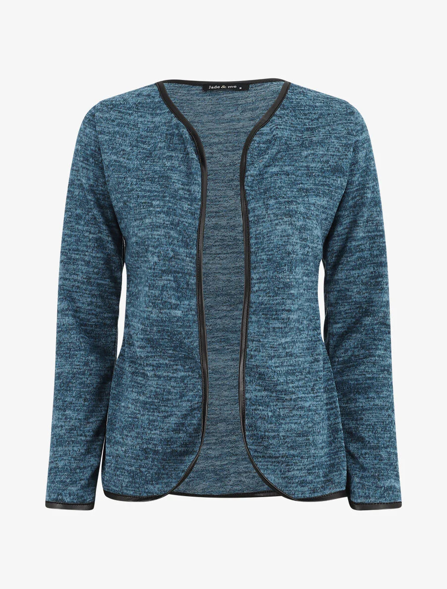 Gilet chiné à liseré texturé - Bleu canard
