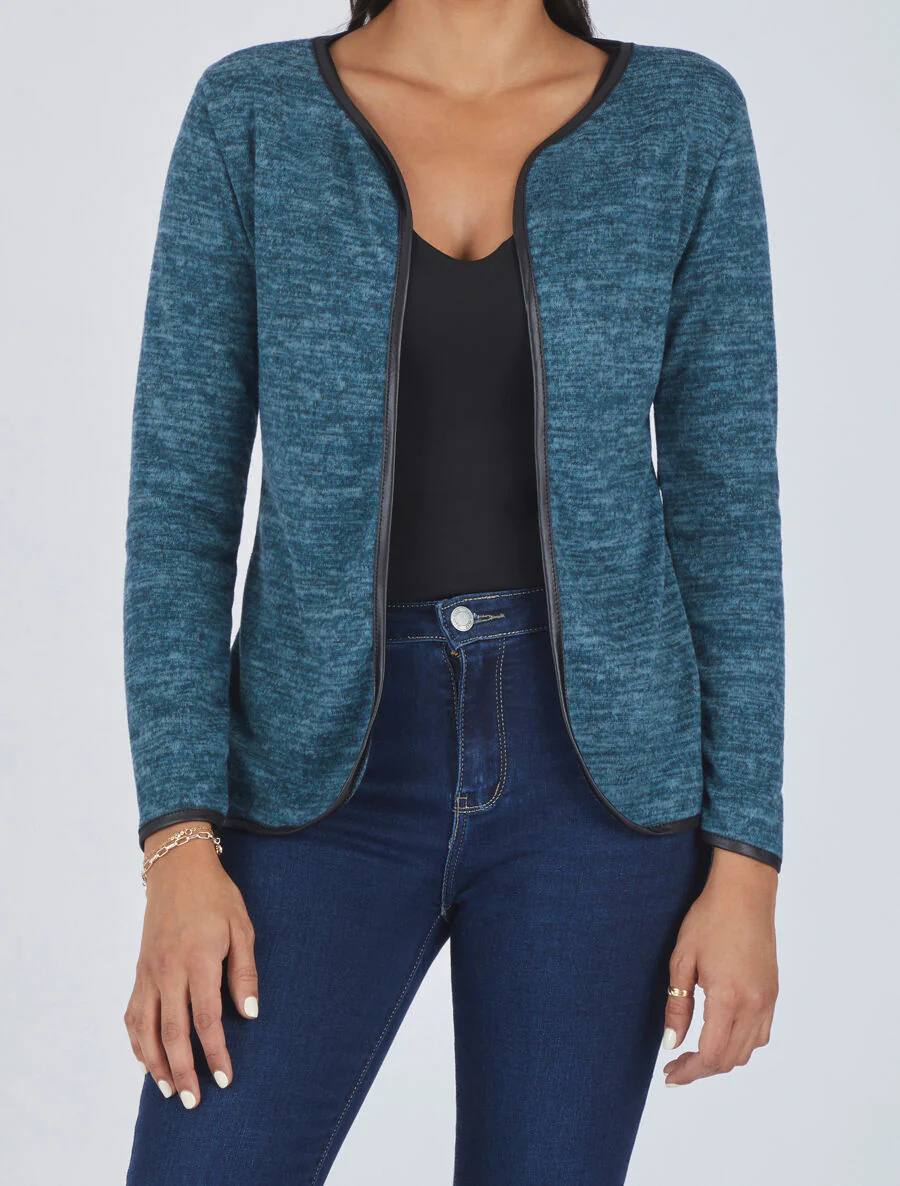Gilet chiné à liseré texturé - Bleu canard - Image 4