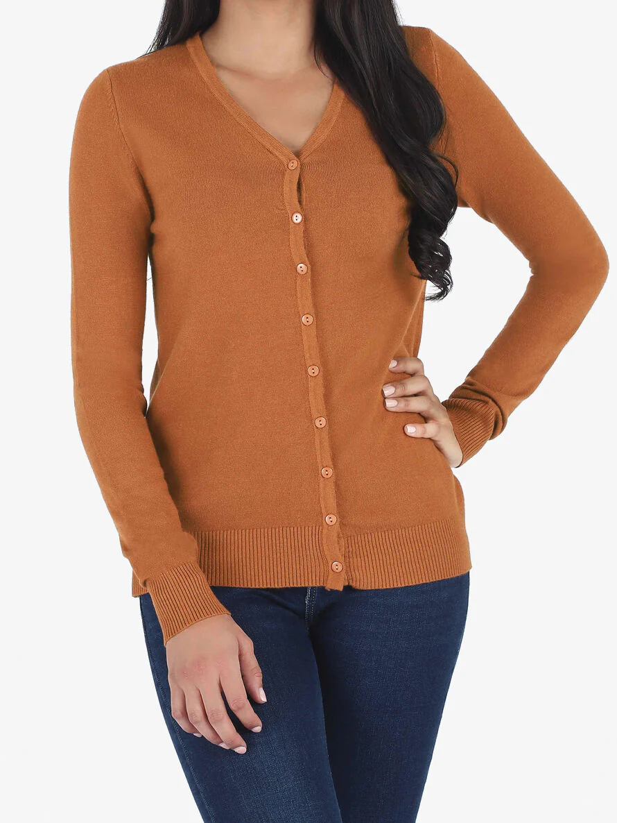 Gilet classique col V - Camel - Image 4