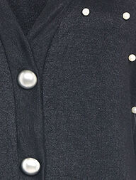 Gilet col V à perles nacrées - Noir - Image 4