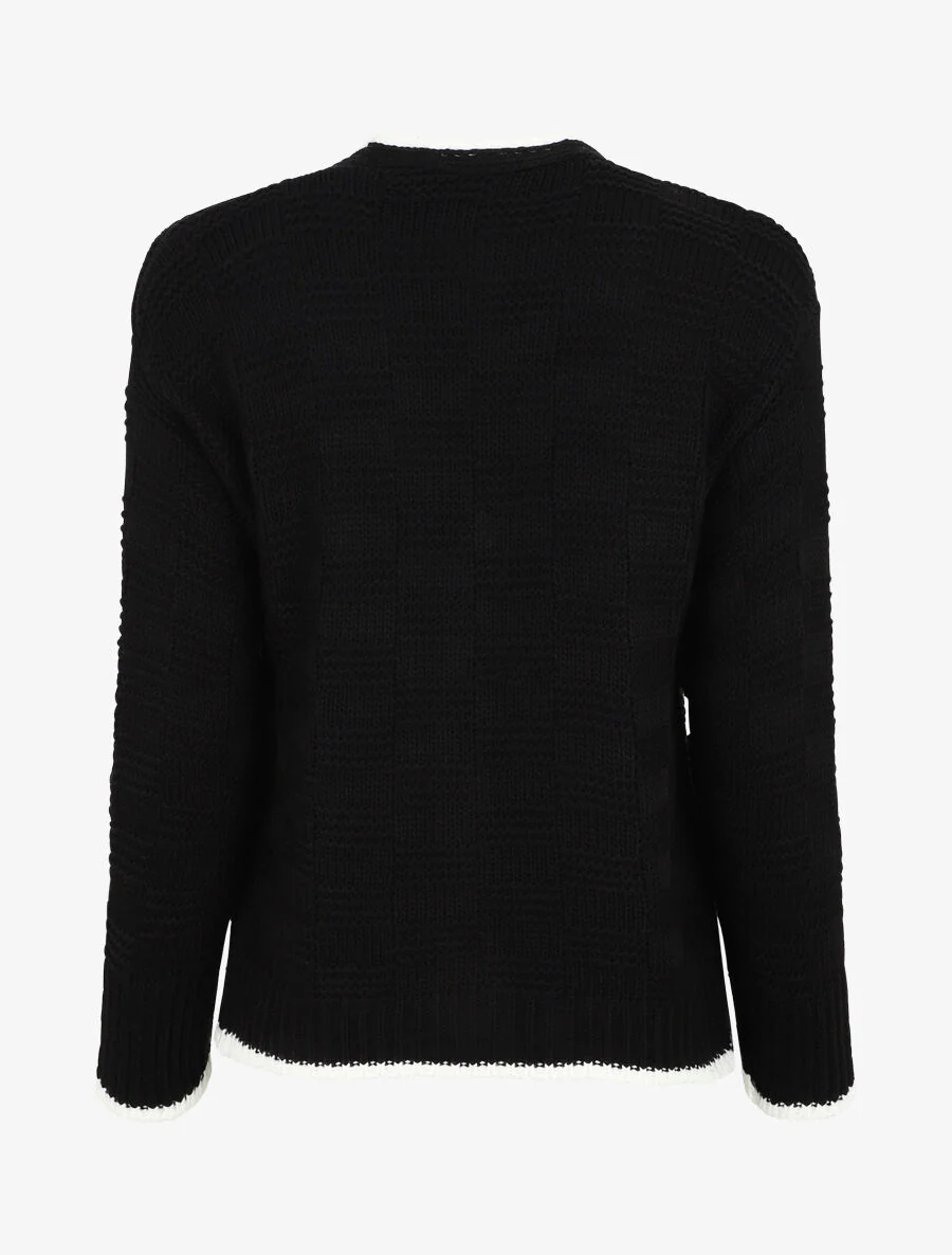 Gilet col V en maille stylisée - Noir - Image 2