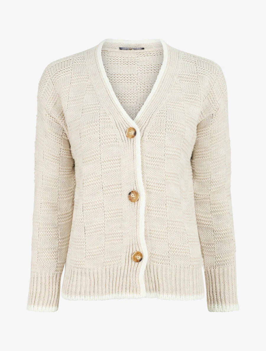 Gilet col V en maille stylisée - Beige