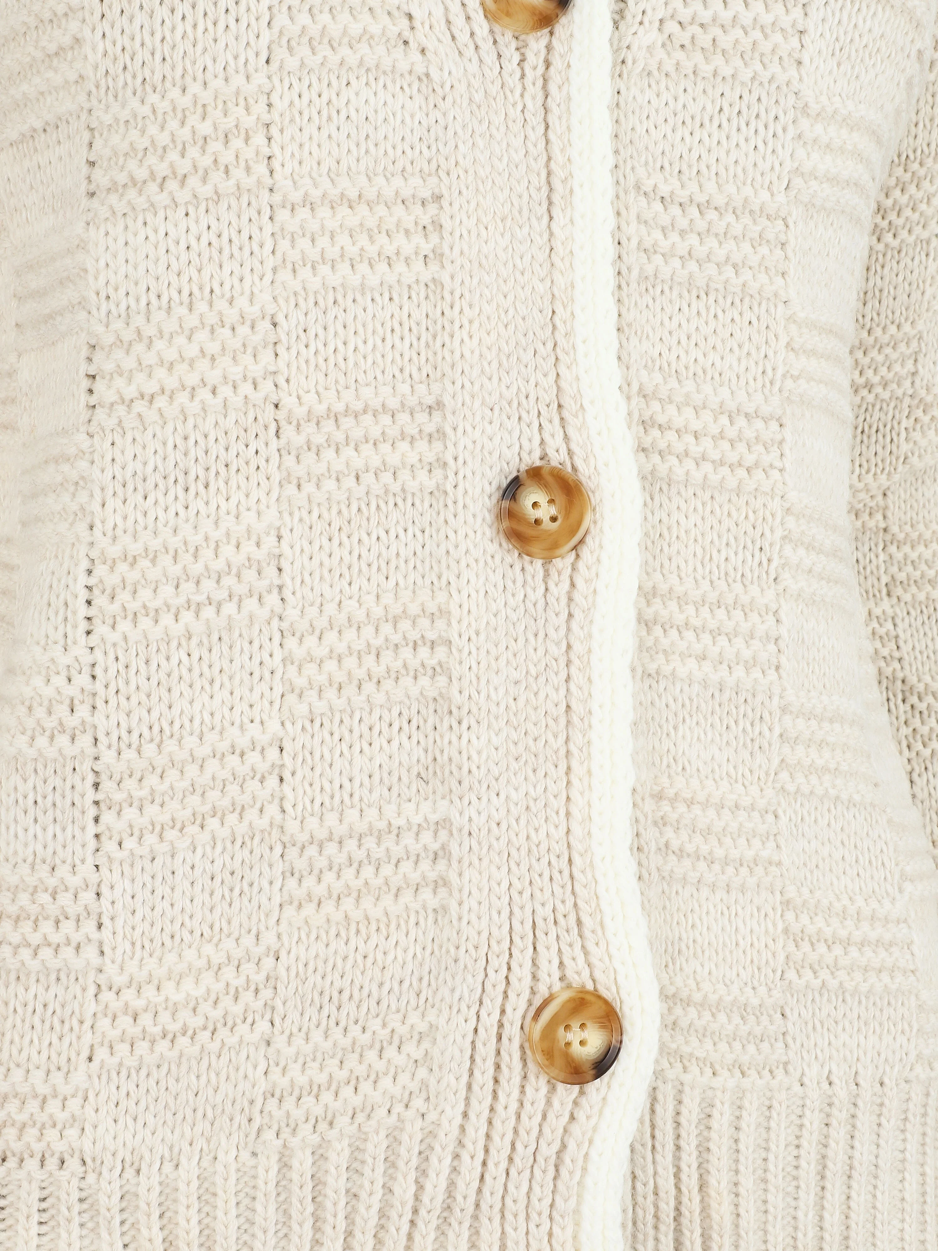 Gilet col V en maille stylisée - Beige - Image 3