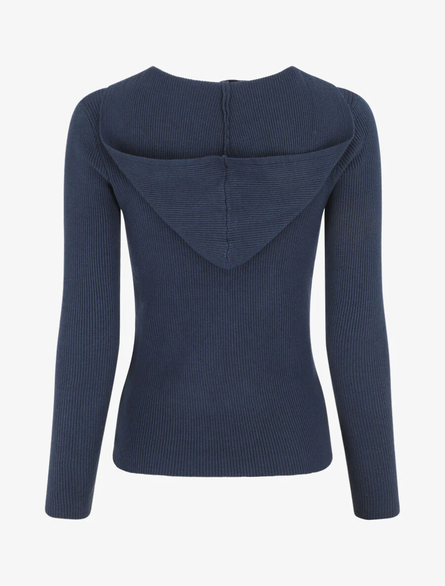 Gilet côtelé à capuche et zip - Marine - Image 2