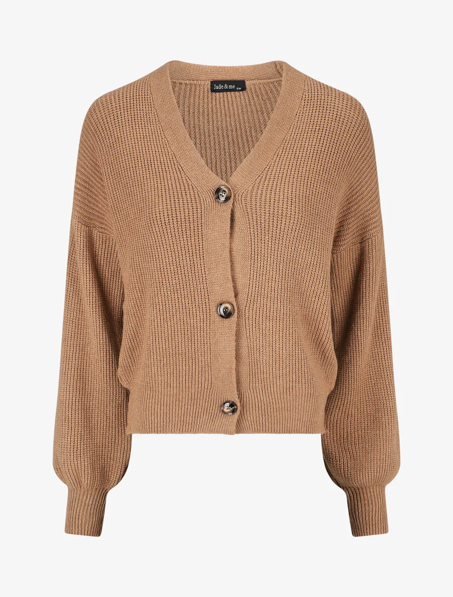 Gilet côtelé à col V - Camel