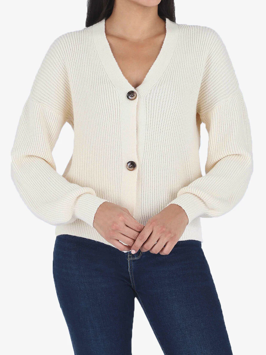 Gilet côtelé à col V - Beige - Image 4
