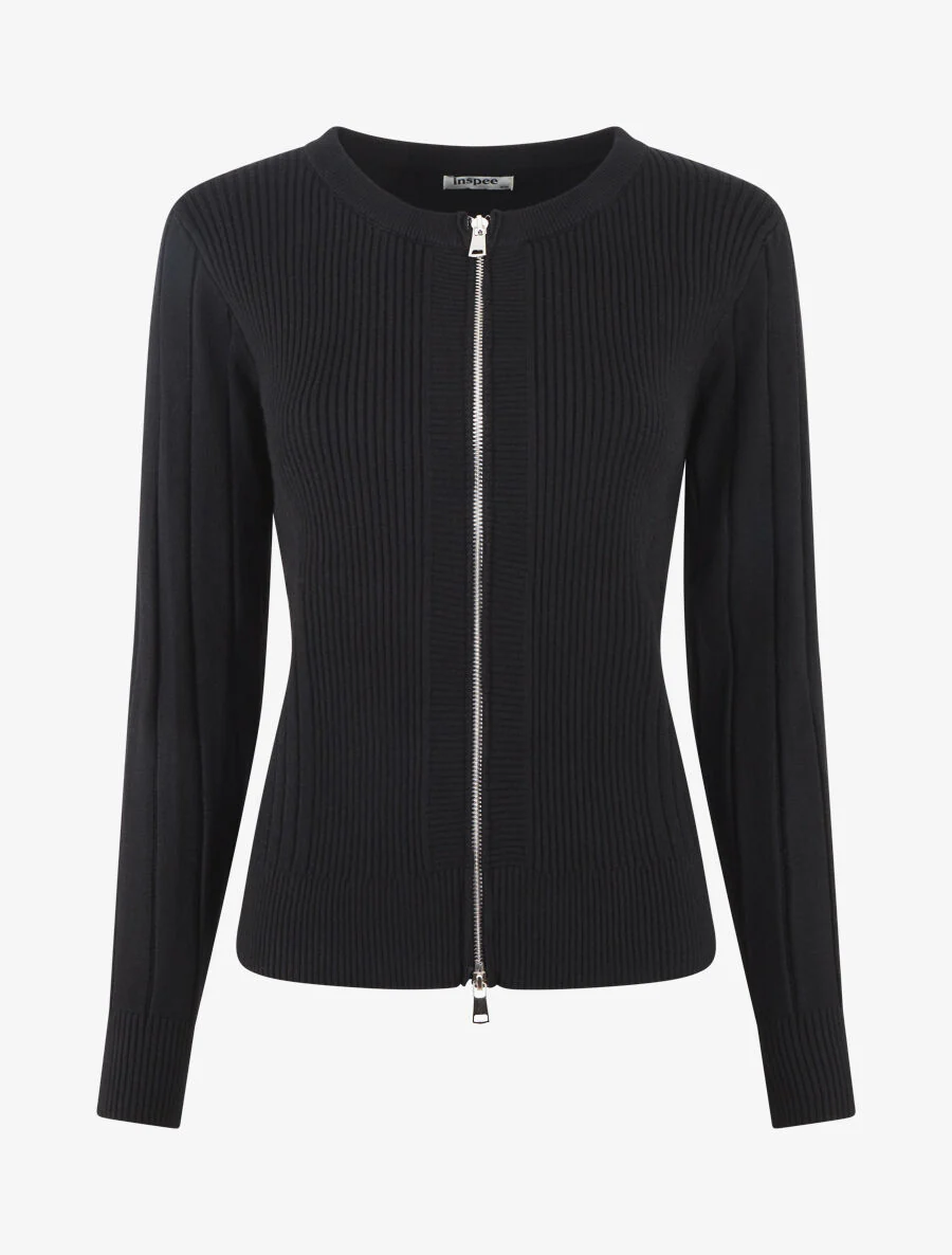 Gilet côtelé ajusté à zip - Noir