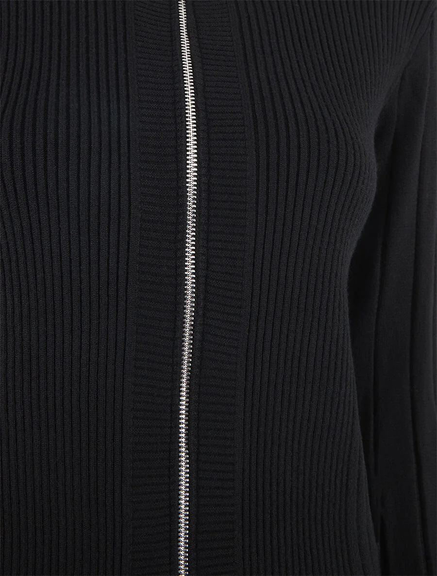 Gilet côtelé ajusté à zip - Noir - Image 3
