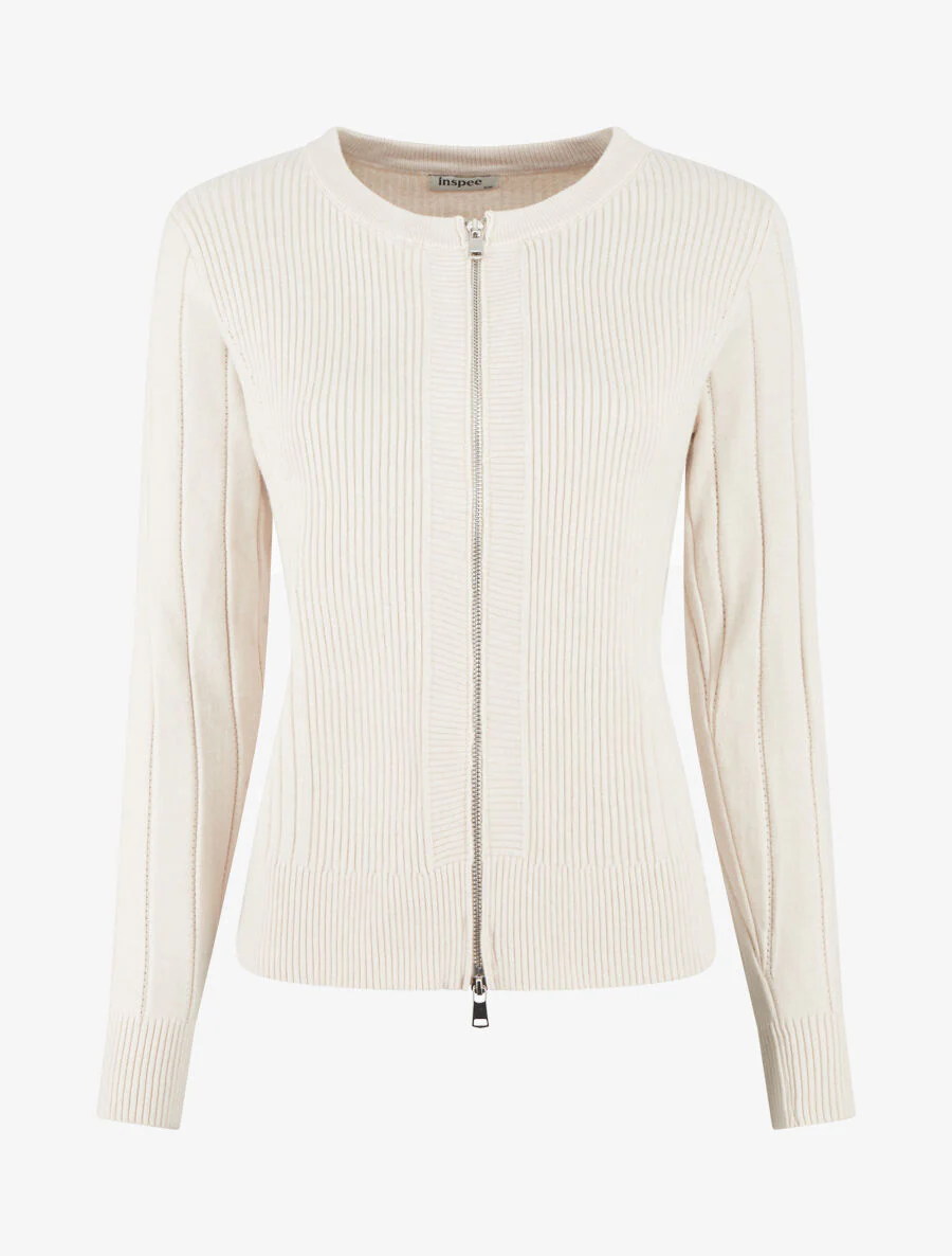 Gilet côtelé ajusté à zip - Crème