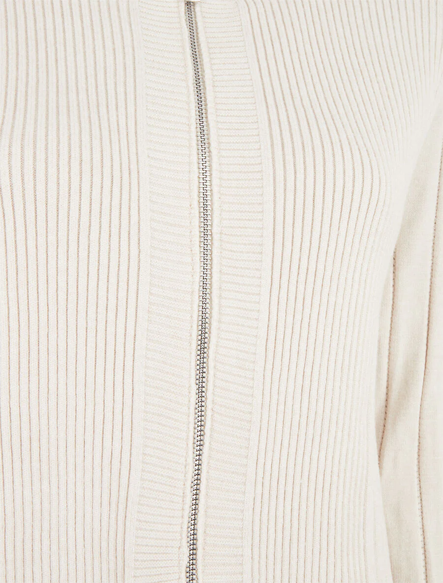 Gilet côtelé ajusté à zip - Crème - Image 3