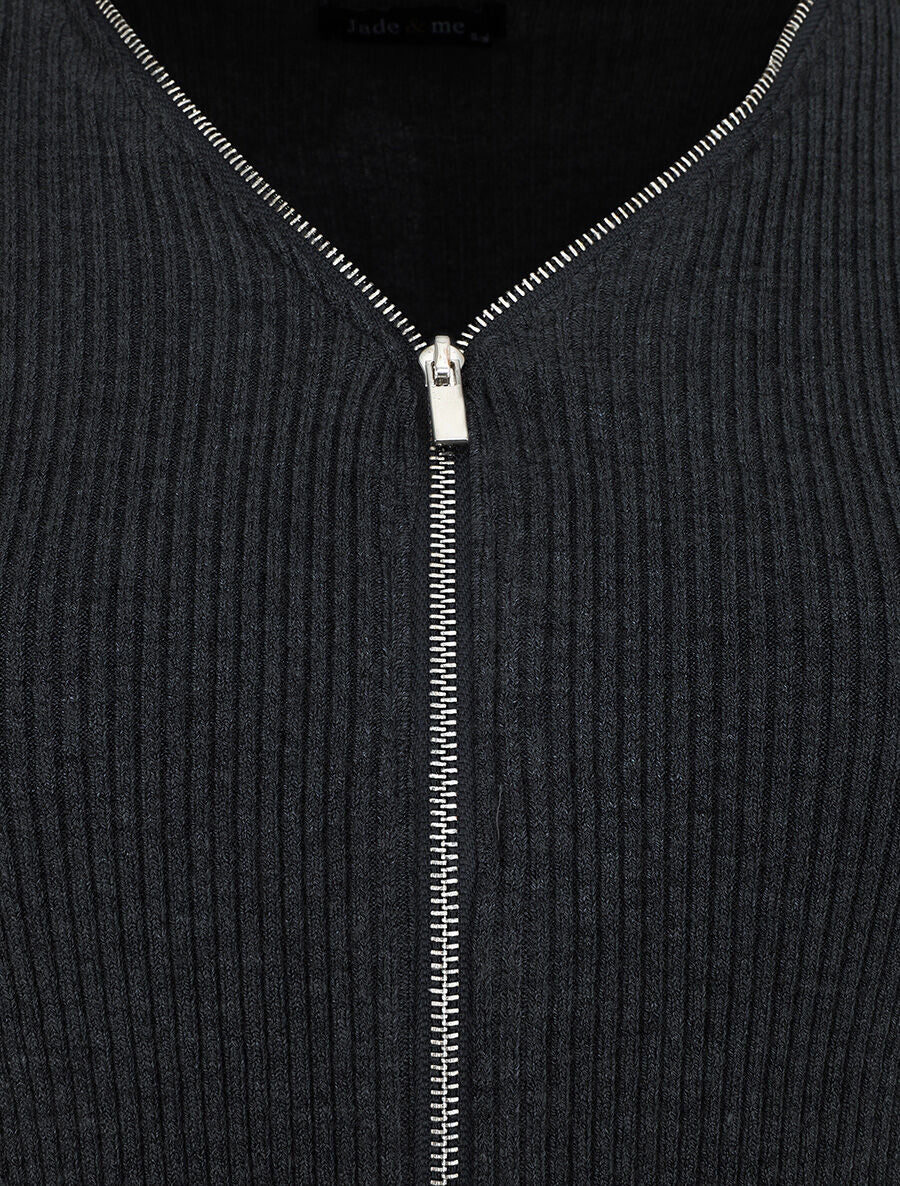 Gilet côtélé zippé - Noir - Image 3