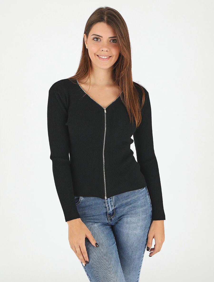 Gilet côtélé zippé - Noir - Image 4