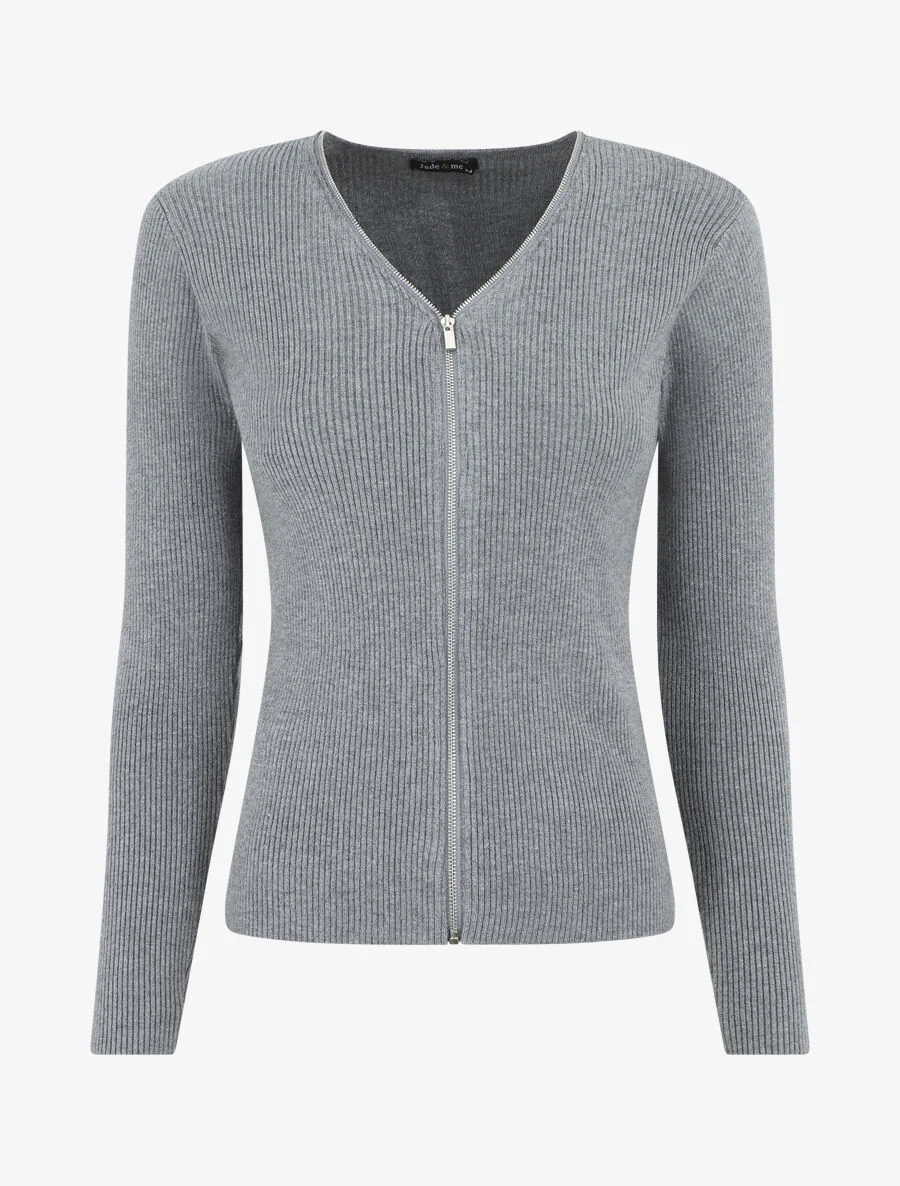 Gilet côtélé zippé - Gris