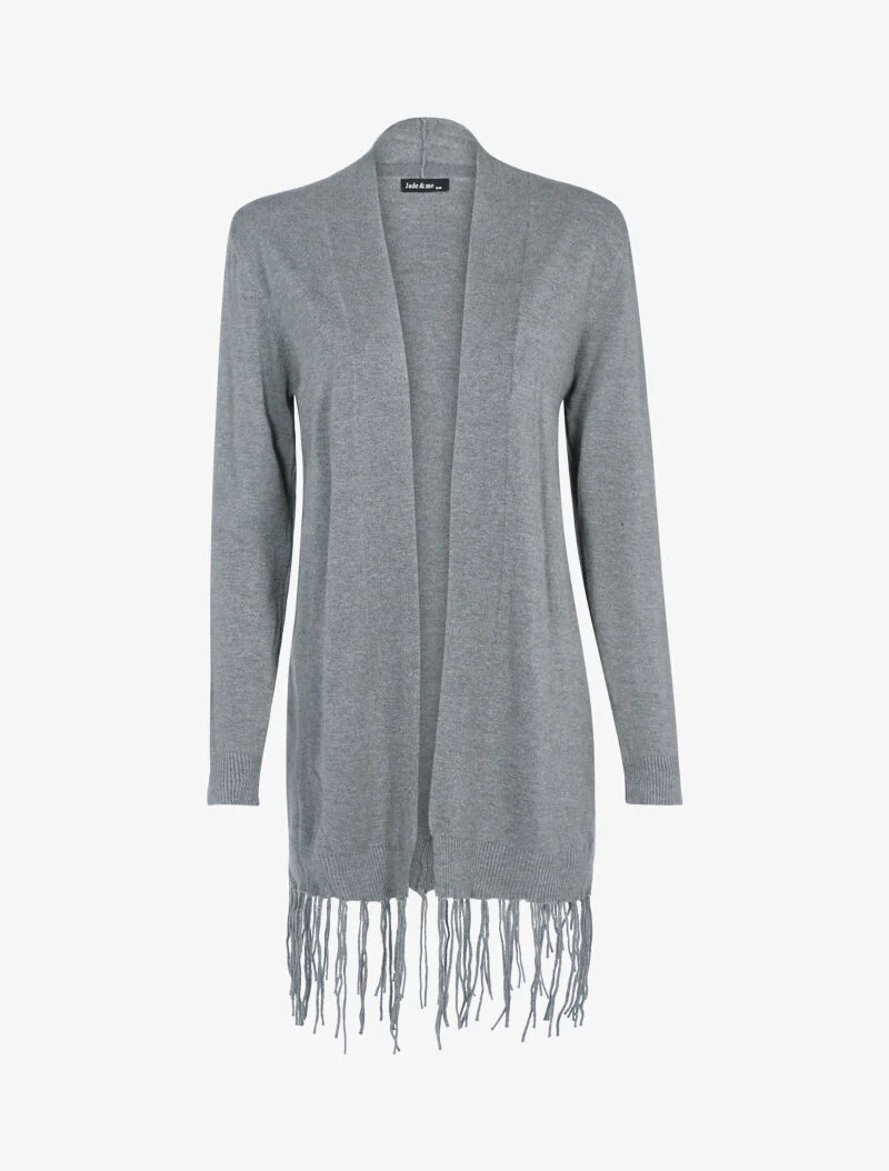Gilet doux à bords frangés - gris foncé