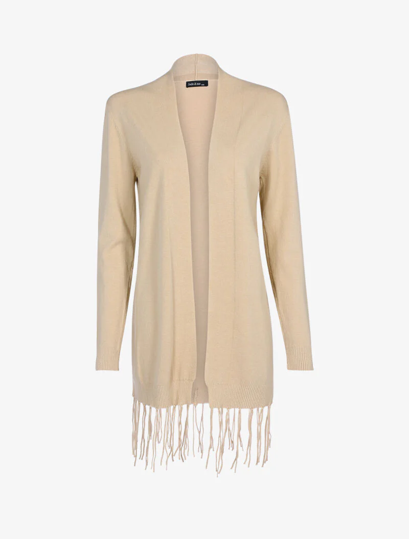 Gilet doux à bords frangés - beige