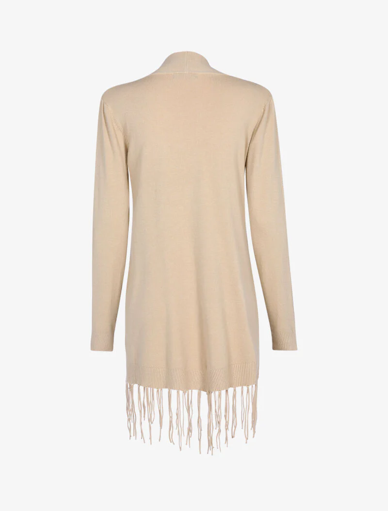 Gilet doux à bords frangés - beige - Image 2
