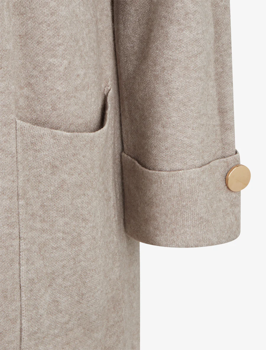 Gilet droit long à capuche - Taupe clair - Image 3