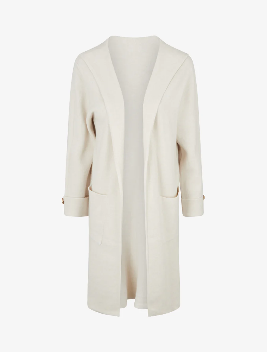 Gilet droit long à capuche - Beige clair