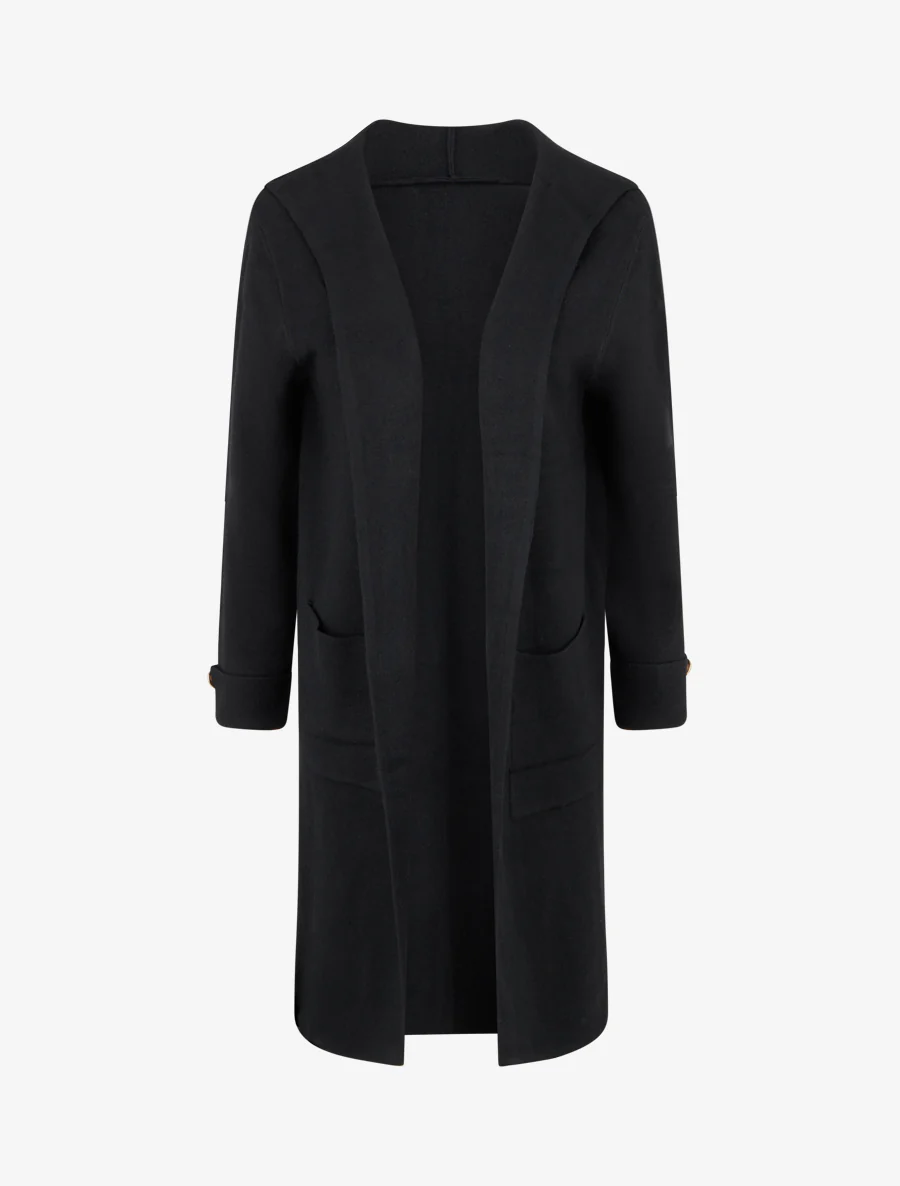 Gilet droit long à capuche - Noir