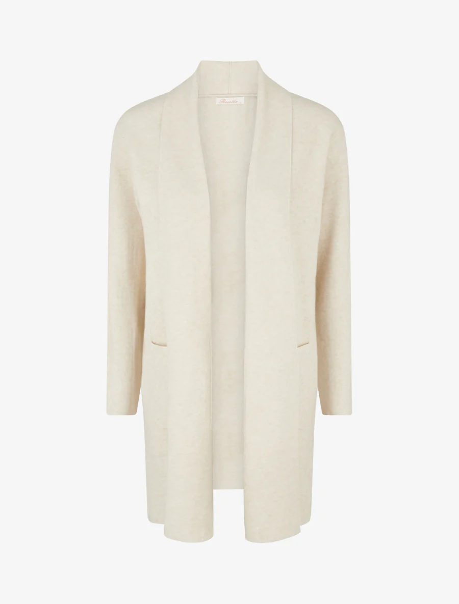 Gilet droit long à col châle - Beige clair