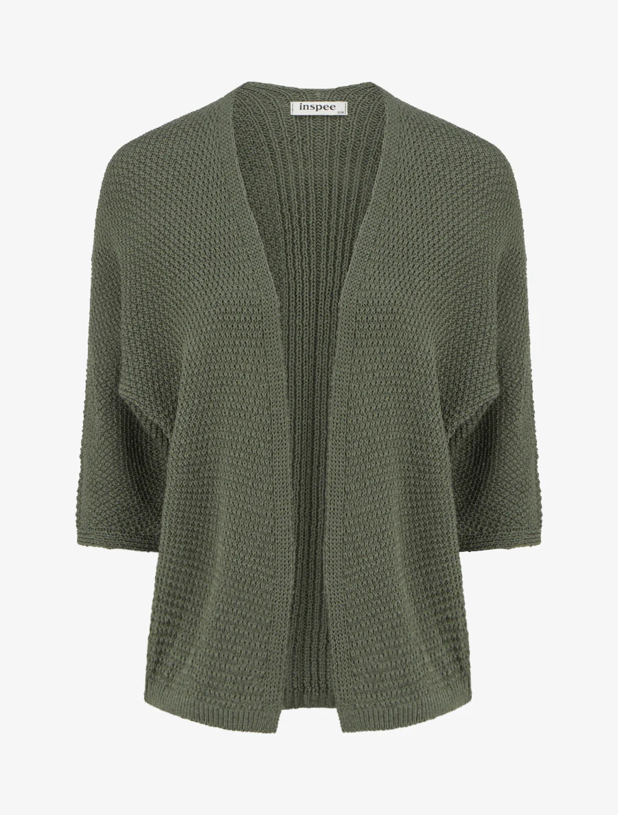 Gilet droit ouvert en maille - Kaki