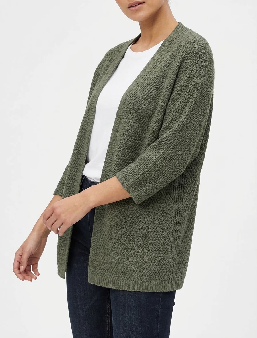 Gilet droit ouvert en maille - Kaki - Image 4