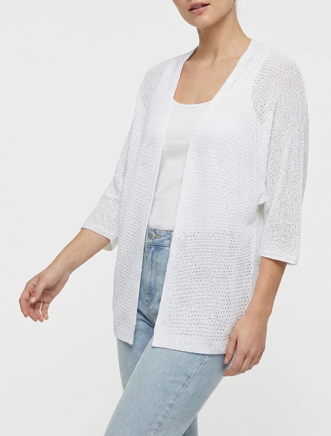 Gilet droit ouvert en maille - Blanc - Image 4
