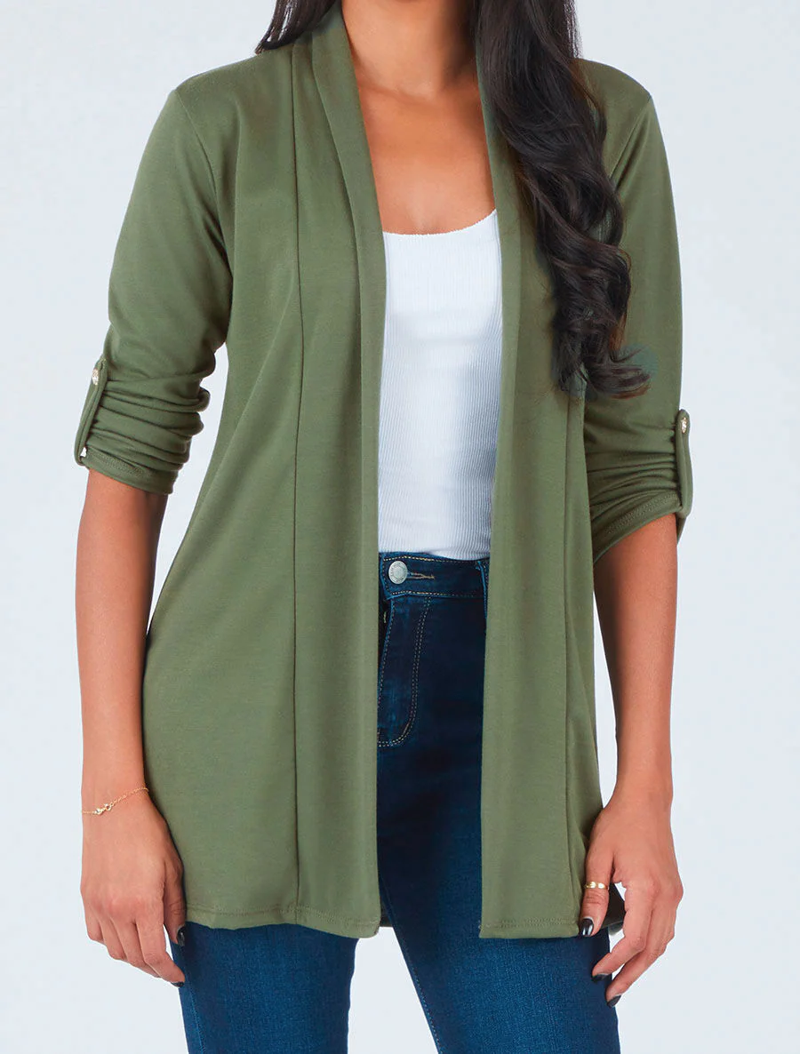 Gilet droit ouvert uni - Kaki - Image 4