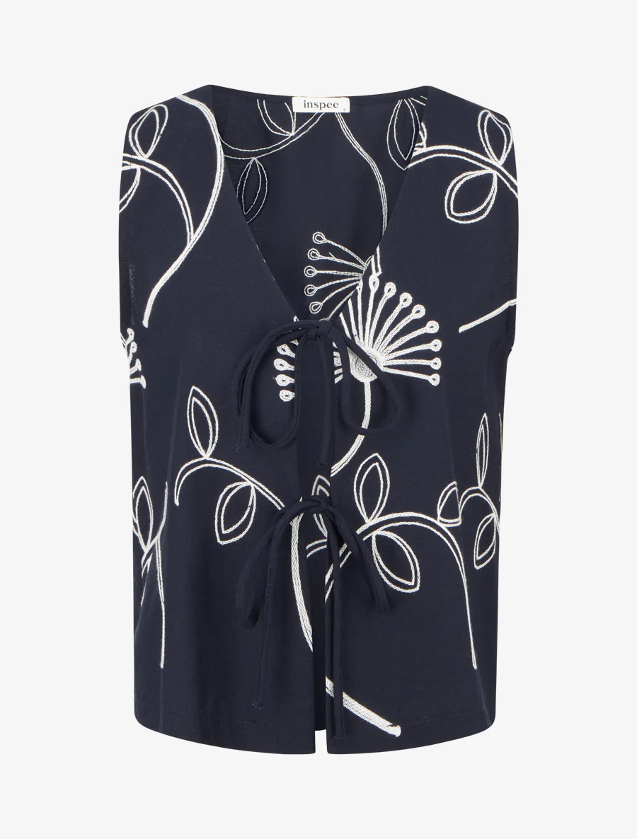 Gilet effet lin sans manches - Marine