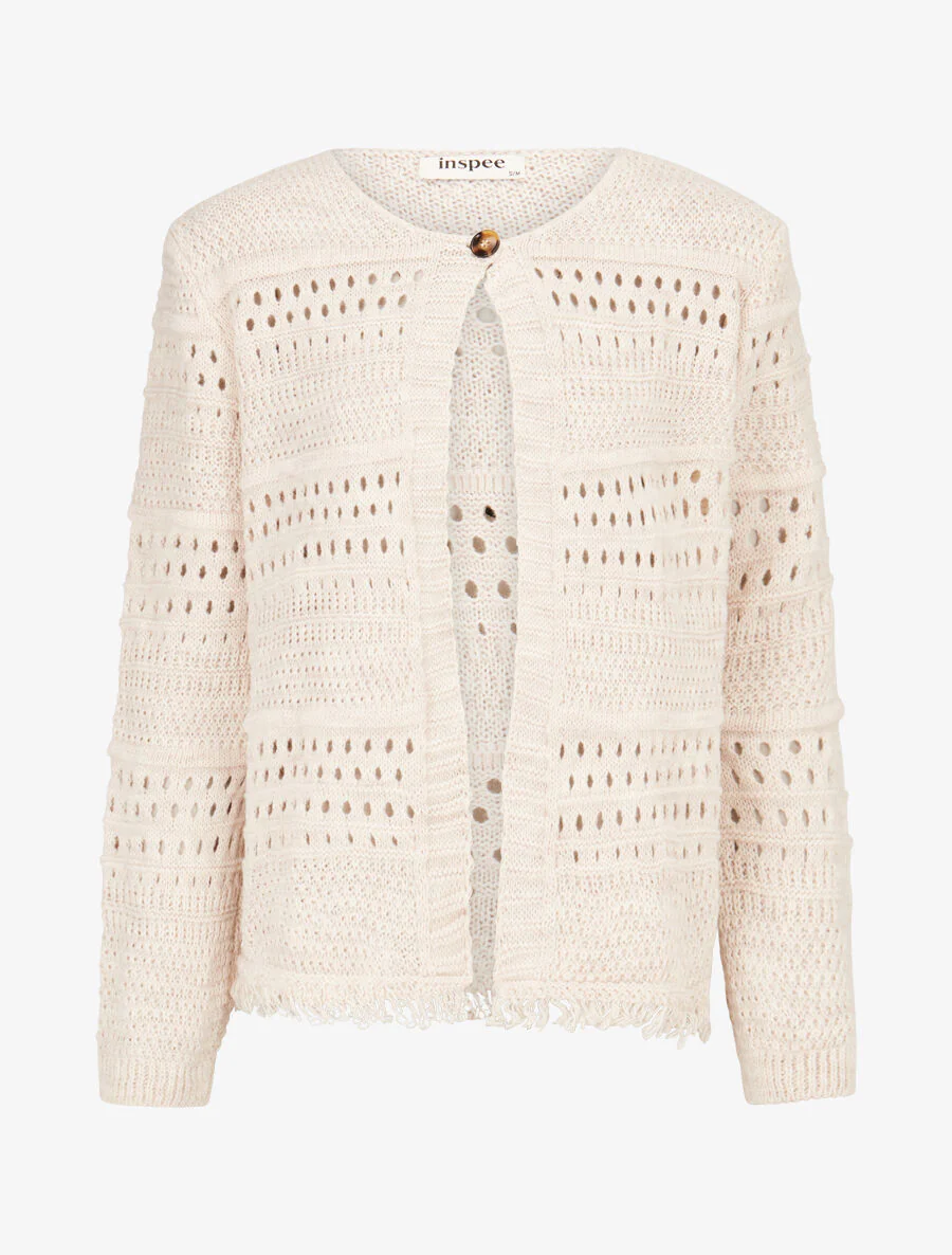 Gilet en maille ajourée à 1 bouton - Taupe