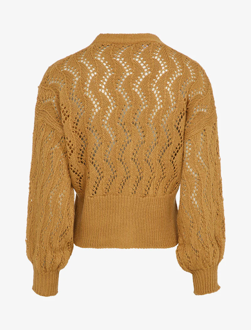Gilet en maille ajourée à boutons en perles - Camel - Image 2