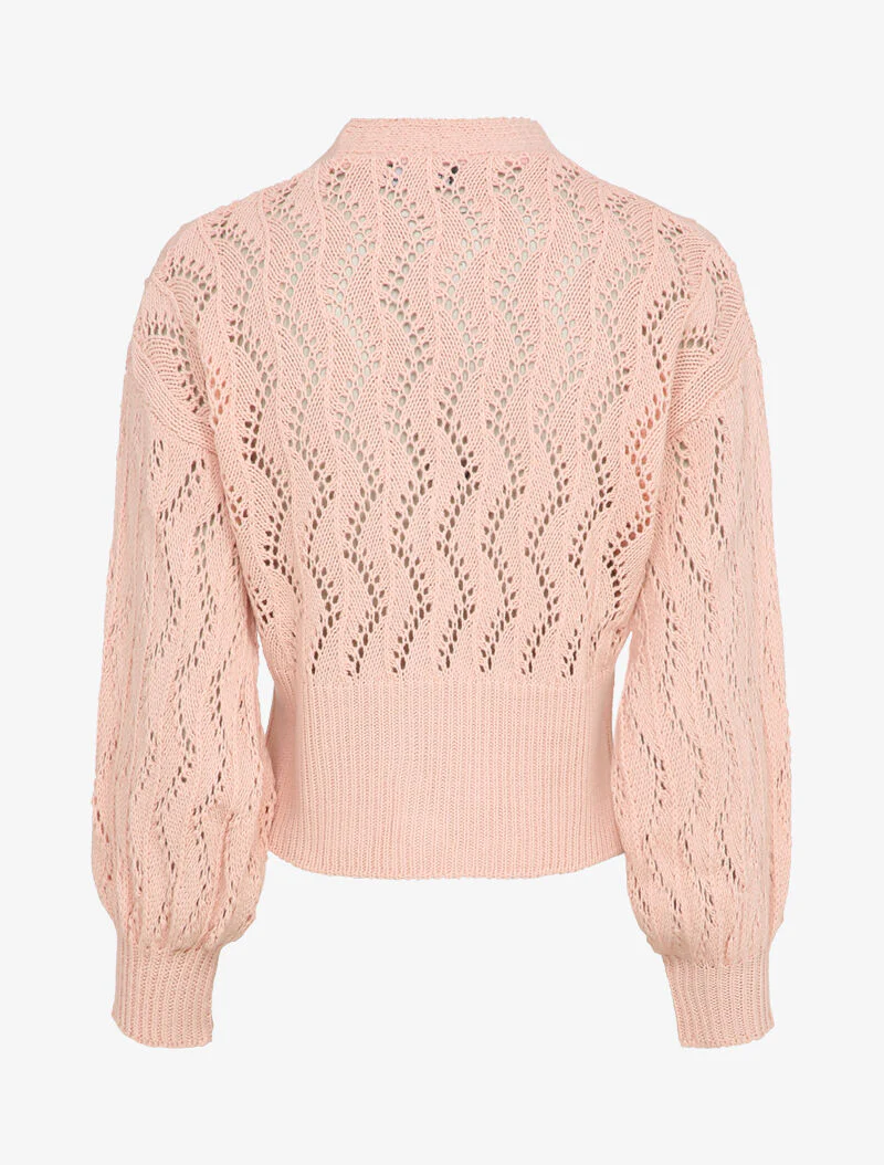 Gilet en maille ajourée à boutons en perles - Rose - Image 2