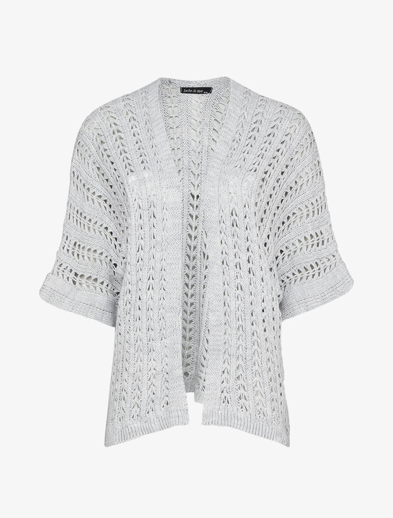 Gilet en maille ajourée à manches courtes style kimono - Gris clair